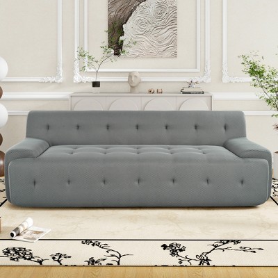 86.2" Mesh Fabric Tufted 3-Seater Sofa with Deep Seating, Pocket Springs