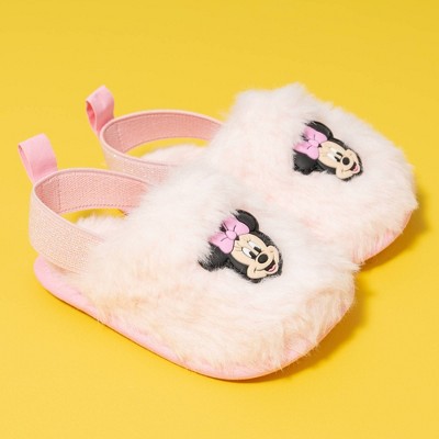 Baby Girls' Minnie Mouse Plush Crib Solid Slide Slippers - Pink