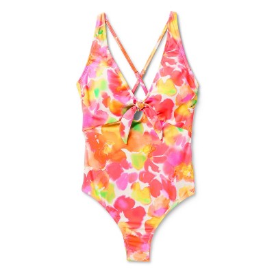 Women's Tie-Front Keyhole High Leg One Piece Swimsuit - Shade & Shore™