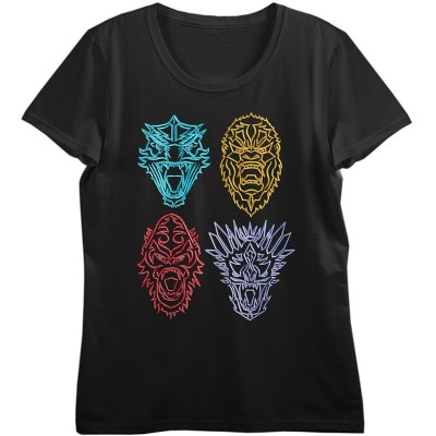 Godzilla Vs. Kong The New Empire Neon Titans Face Art Crew Neck Short Sleeve Women's Black T-shirt