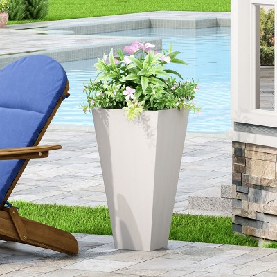 Sevobal Planters Outdoor Modern Mgo Small Cast Stone Planter, Classic Simple Design Outdoor Flowerpots, Lightweight Concrete, White, 13"*13"*24.75"