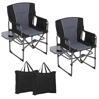 2 Pcs Oversized Folding Director Camping Chair,   Portable Outdoor Chair with Aluminum Side Table & Pocket, Support 400 LBS Frame, for Lawn, Black