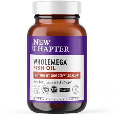 New Chapter Wholemega Fish Oil - Wild Alaskan Salmon Oil - 1000mg Softgels - 60ct