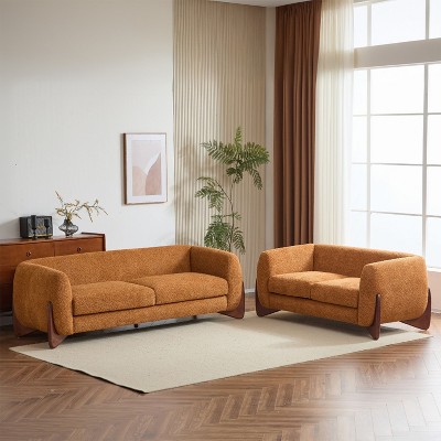 Christopher Knight Home Emma 2 Pieces Living Room Boucle Upholstered Sofa Set, Caramel