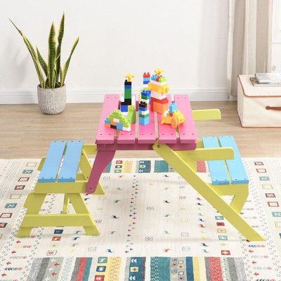 TopComfy Seating Sets Kids Armchair Table with Two Benches Multi Functional Design for Playroom, Blue and Pink, 40.6"*20.1"*18.7"