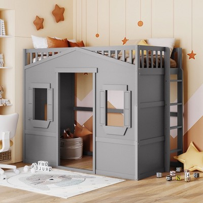 Twin Size House Loft Bed with Ladder