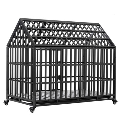 SEVOBAL Pet Crates and Houses Heavy Duty Dog Crate, Durable Versatile and Portable, with 4 Lockable Wheels, Black, 56.29"*29.52"*44.88"