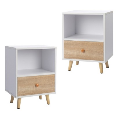 KIGFTSOD Set of 2 Mid Century Bedside Table, Nightstand with Drawer and Shelf Storage,White