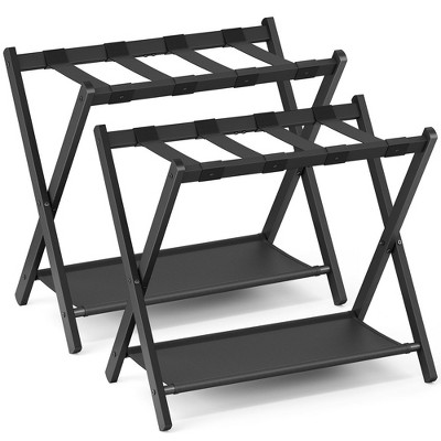 SONGMICS Luggage Rack with Fabric Storage Shelf Suitcasa Stand for Guest Room Bedroom Folding