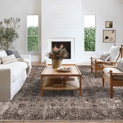 Coolmee Washable Area Rugs for Living Room, Faux Wool Soft Moody Floral Boho Vintage Oriental Indoor Carpet for Bedroom Dining Room