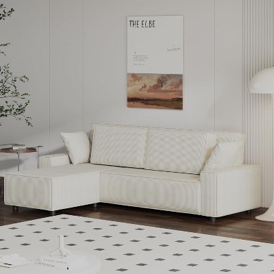 96 Inches Stripe Corduroy Sectional Sofa, Modern L Shaped Oversized Sectional Sofa, for Living Room, Apartment, Studio