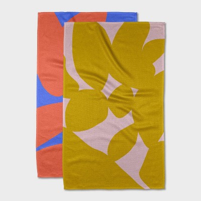 Geometry Tea Towel Set Fusion: Modern Abstract & Floral Quick Dry Kitchen Towels, 2-Piece, Microfiber, 18"x30"