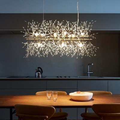 LLHZSY 9-Light Modern Rectangle Fireworks Sputnik Chandelier for Kitchen Island - 28 3/8" - Gold/Chrome