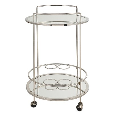 Uttermost Spritz Chrome Bar Cart with Dual Mirrored Shelves and Rolling Casters