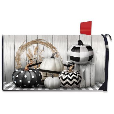 Briarwood Lane Mailbox Cover  - Standard Size - Black White Pumpkins Fall For Fall Mailbox Cover