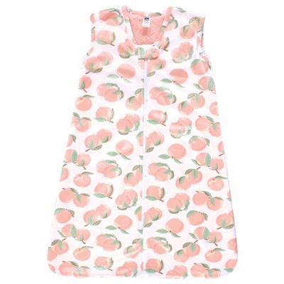 Hudson Baby Infant Girl Plush Faux Fur Sleeping Bag, Wearable Blanket, Peach
