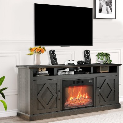 Black Black 67inch Electric Fireplace Tv Stand with 23inch Electric Fireplace Insert - Adjustable Led Flames Freestanding Tv Stand Featuring Realisti