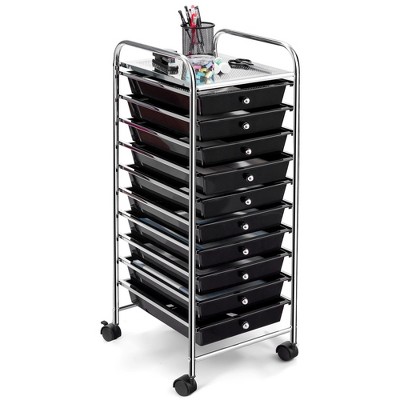 Costway 10 Drawer Rolling Storage Cart Scrapbook Paper Office School Organizer Gradient Black/Gradient Pink/Multicolor/Yellow/Colorful/Clear/Black/Hot Pink/Skin Pink/Purple