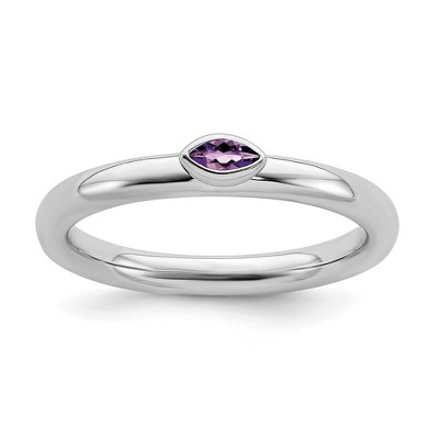 Black Bow Jewelry Sterling Silver Marquise Amethyst Solitaire Stackable Ring