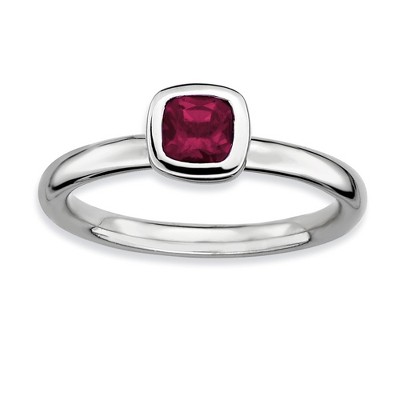 Black Bow Jewelry Silver Stackable Cushion Cut Rhodolite Garnet Solitaire Ring