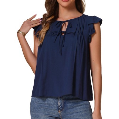 INSPIRE CHIC Women's Casual Summer Dressy V Neck Ruffle Short Sleeve Blouses