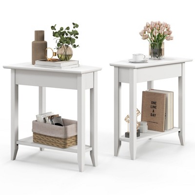 Tangkula 2 PCS 2-Tier End Table Irregular Narrow Sofa Side Nightstand w/ Storage Shelf