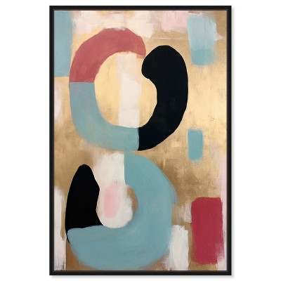 Art Remedy Glam Brooch of Gold Contemporary Shapes Abstract Wall Art Framed