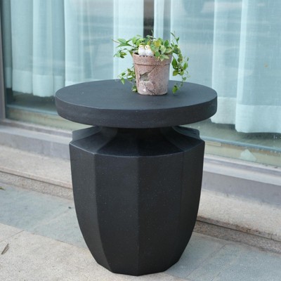 INFURNIC Patio End Tables Modern Decorative Garden Side Table with Faux Terrazzo Accent, Black, 18.1"*18.1"*20.3"