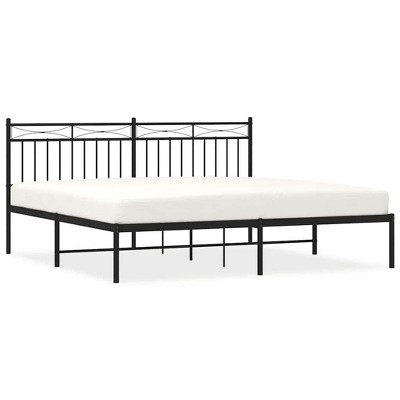 vidaXL California King Metal Bed with Headboard, Under Bed Storage, Noise Free, Black, No Mattress