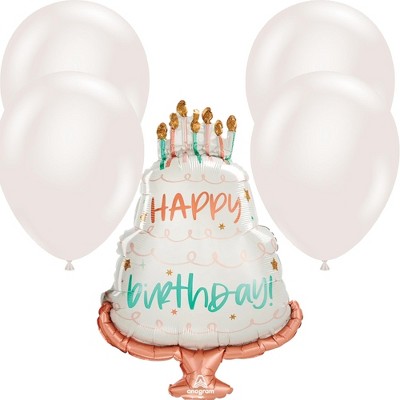 LoonBalloon Shape Birthday Happy Cake Day Shaped balloon with 4 latex balloons