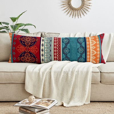 Sweet Jojo Designs Body Pillow Cover (Pillow Not Included) 54in.x20in. Red Boho Blue Orange