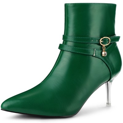 Allegra K Women's Strap Decor Pointed Toe Transparent Stiletto Heels Ankle Boots