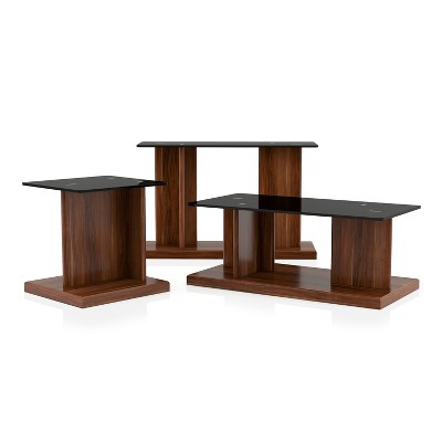3pc Montreaux Coffee, Console, and End Table Set with Black Tempered Glass Top - miBasics