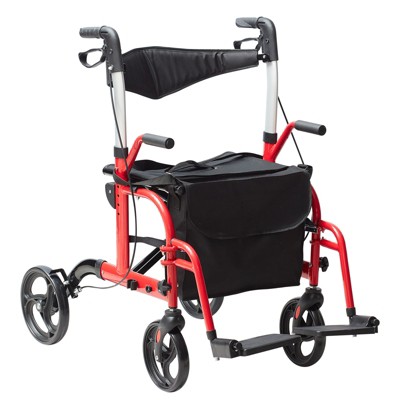 VEVOR 2 in 1 Rollator Walker & Transport Chair for Seniors, Folding Rolling Walker Wheelchair Combo & Footrests, All Terrain Wheels, 300LBS