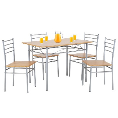 FDW 5 Piece Dining Table Set Ideal for Dining Rooms and Kitchens, Brown