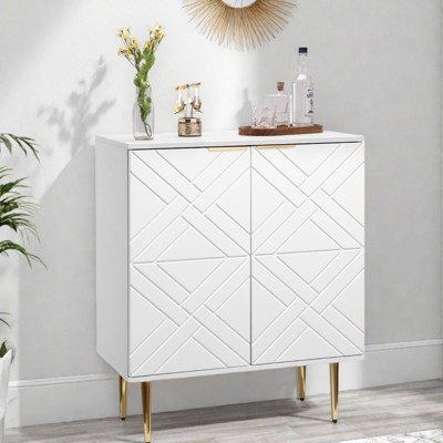 29" Sideboard Buffet Cabinet with 2 Doors – Modern Small Storage Cabinet with Gold Metal Legs, Adjustable Shelves, White