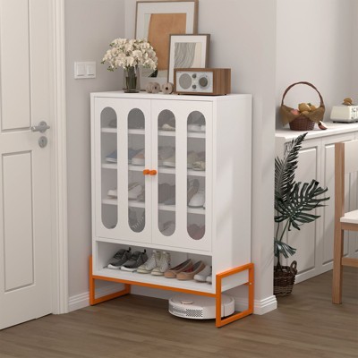 Okak Shoe Cabinet, Shoe Organizer with Three Adjustable Shevles and suspended hollow shoe changing compartment, Cabinet for Entryway