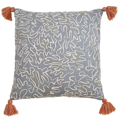 Saro Lifestyle Tasseled Doodle  Decorative Pillow Cover, Duck Egg Blue, 22"