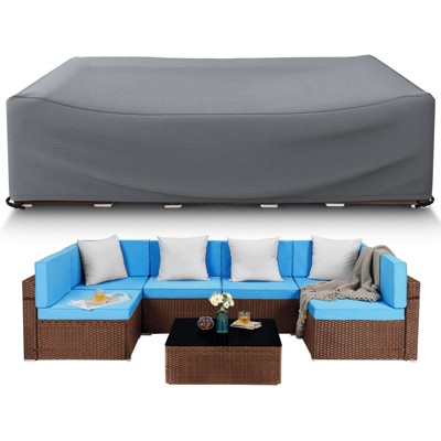 Akefit  Outdoor Furniture Cover Waterproof Windproof Gray Patio Sofa Cover with Mesh Window and Handles