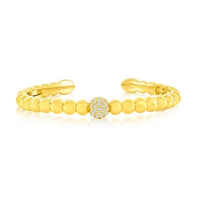 Bella Silver Sterling Silver Polished & CZ Beaded Bangle - Gold Plated - Gold