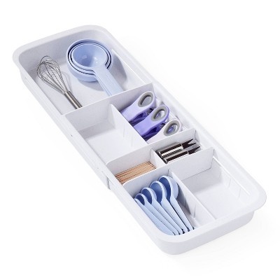 YouCopia DrawerFit Sliding Tray: Kitchen Drawer Organizer, Utensil Storage, Plastic, White, 15" Depth, 7.1" Width