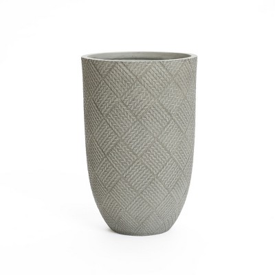 LuxenHome Gray Glen Pattern MgO Round Planter, Indoor and Outdoor