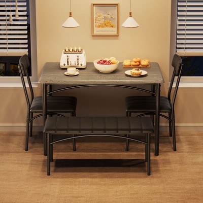 Dining Table Set for 4 with Rectangular Table, Upholstered Bench, and 2 Chairs, Space-Saving Dining Room Set for Small Spaces, Apartments