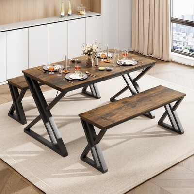 Whizmax Kitchen Table with Benches, Dining Table Set for 4, Saving Space Dining Room Table Set for Kitchen, Dining Room, Apartment, Sturdy Metal Frame