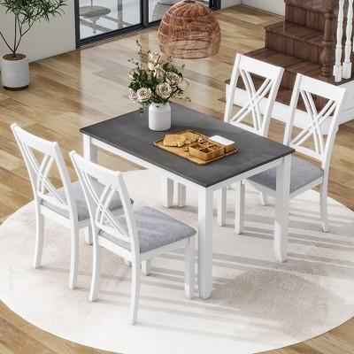 Vatros 5-Piece Modern Dining Table Set for 4 - Space Saving Wooden Table & X-Back Chairs