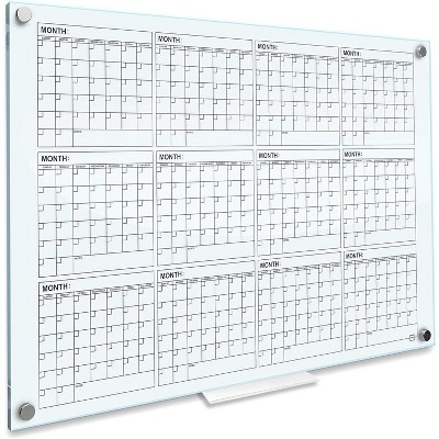 SCRIBBLEDO Yearly Calendar Glass Board 34"x46" Dry Erase Whiteboard 12 Month Wall Planner