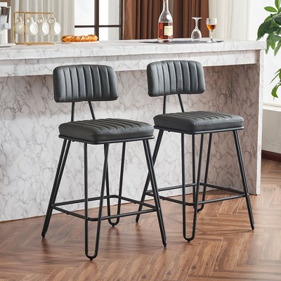 PAGED Modern Upholstered Bar Stools Set of 2, Counter Height Stools with Backs & Metal Frame for Cafe Kitchen Dining Room