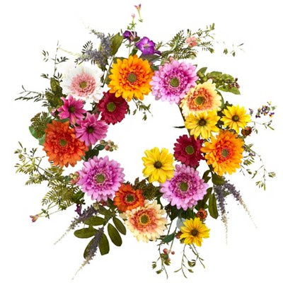 Nearly Natural 26-in African Sunflower Wreath