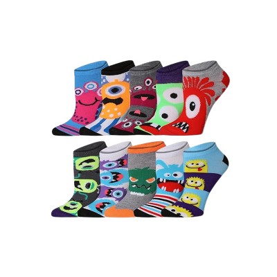 Tipi Toe Womens 10 Pairs Cute Monster Faces Pattern & Mix Colors For Vibrant Style Low Cut/No Show Socks