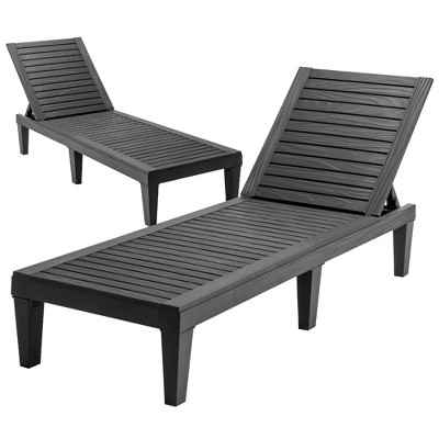 Costway 2 PCS Patio Lounge Chair Chaise Recliner Weather Resistant Adjust Brown\Black